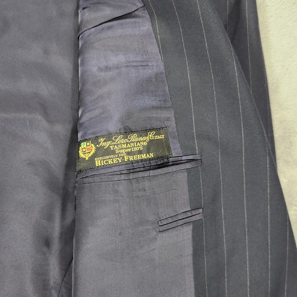 Hickey Freeman Blazer Mens 43 Long Loro‎ Piana Navy Blue Pinstripe Wool - Picture 7 of 16
